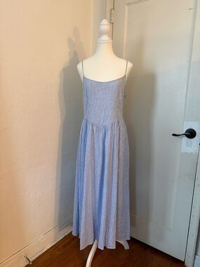 GAP Drop Waist Blue and White Striped Maxi Dress